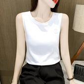 新款 韩版 刺绣白色大码 吊带背心女夏季 宽松百搭无袖 打底外穿t恤女