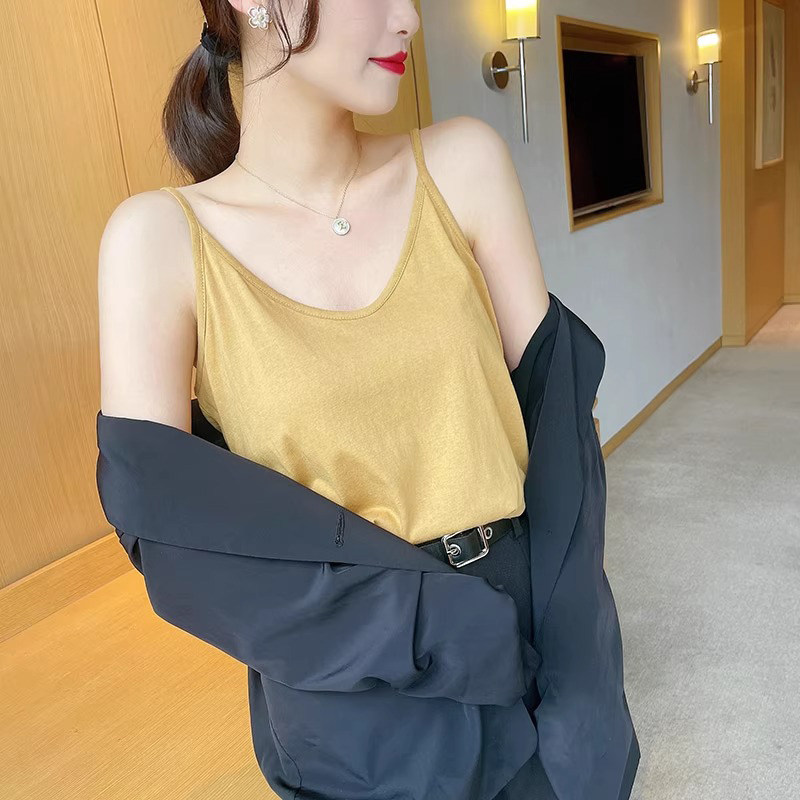 夏季新款雪花棉吊带背心薄款微透V领内搭无袖上衣女装辣妹小个子