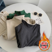 爆款 保暖 女秋冬季 上衣欧货双面德绒高领长袖 假两件拼接撞色打底衫