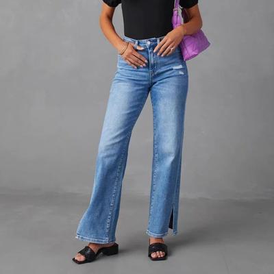 wide jeans high womens washed pants commuting elastic jeans