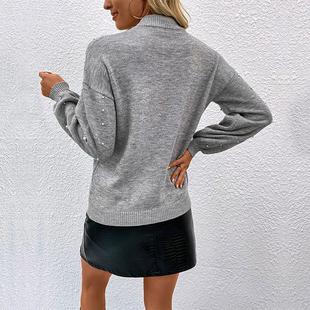 beaded sweater loose solid color outer wear pullover