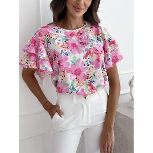 sleeved sleeves top lotus round short neck with Fashionable