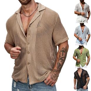 Casual Shirt Cool Breathable Sweater Hollow Knitted Mens