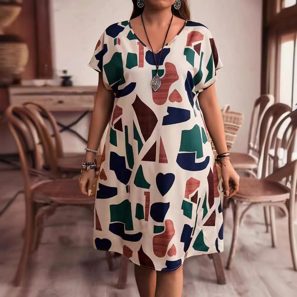 Plus Size Women's Fashion V Neck Shirt Dress