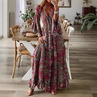 long floral for neck high dress waist women holiday