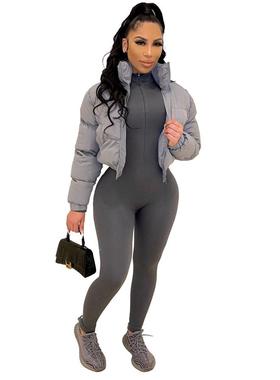 winter outwear warm jacket monochrome top crop zipper