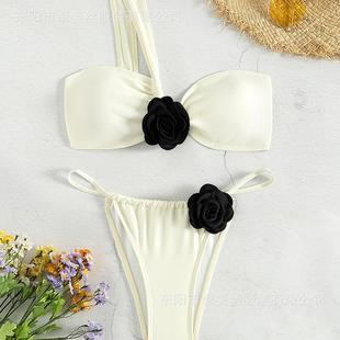 Piece Womens Shoulder Swimsuit White Two One Flower Sexy