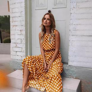 summer dresses sleeveless long print brown elegant casual