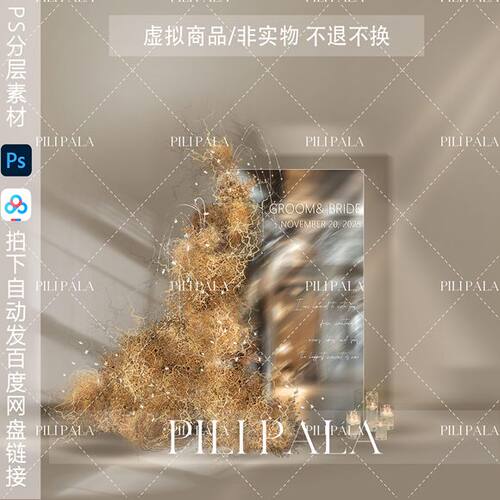 高级奶油风婚礼迎宾区布景香槟色枯枝艺术装置效果图设计素材
