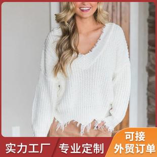 clothing womens trendy top knitted hem tassel V-neck large