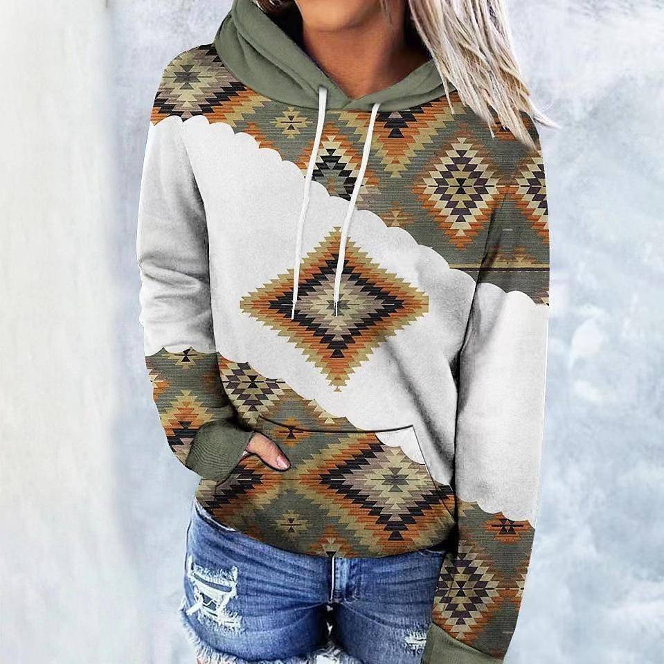 ethnic factory splicing womens drawstring hoodie series