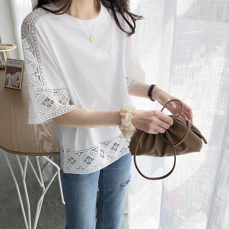 Round for neck women five-point white all-match lace top