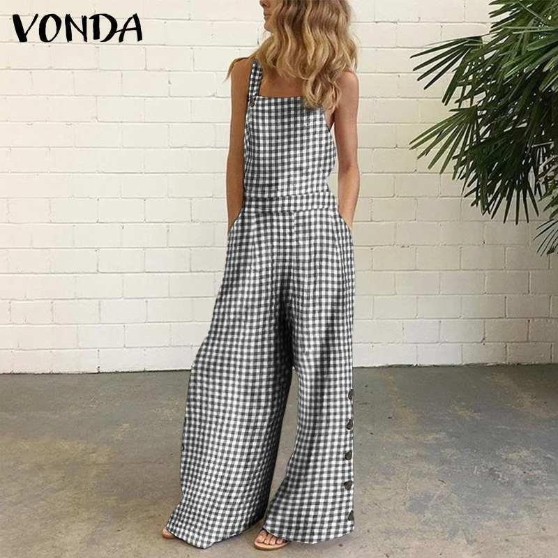plaid backless jumpsuits travel summer beach vacation loose