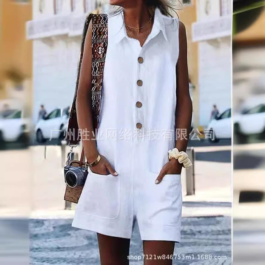 size color cotton jumpsuit pocket linen plus pure