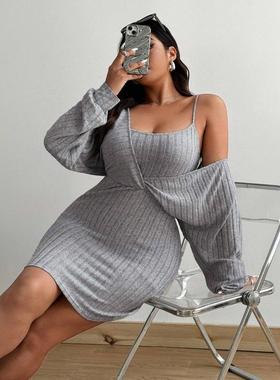 Plus size women's sexy dress fake two piece slim short skirt