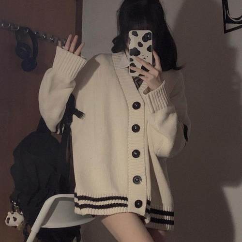 Top V-neck Outerwear Loose Sweater Knitted All-match Style