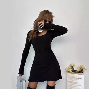 Lace-up Fit Womens Cotton Dress Sleeve Knitted Pure Fashion