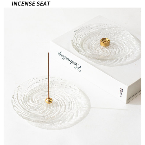 水纹透明玻璃线香底座香托