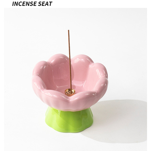 郁金香手工陶瓷线香底座香插扩香器家用可爱室内阅读香炉香座摆件