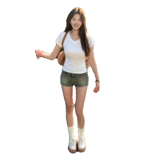 纯棉白色V领收腰辣妹正肩短袖t恤女2026新款夏季修身显瘦短款上衣