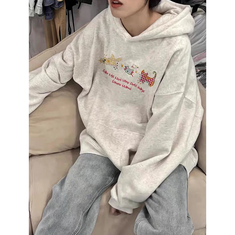 灰色连帽加绒加厚卫衣女oversize