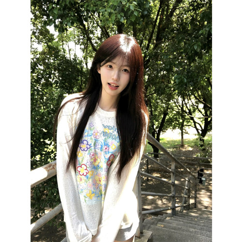 涂鸦长袖防晒罩衫t恤女夏季薄款