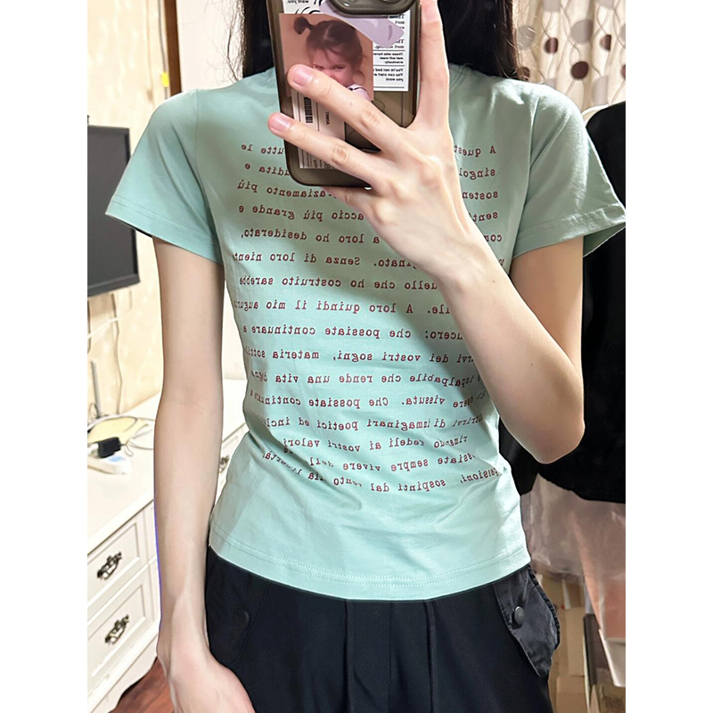 薄荷曼波短袖正肩t恤女夏季上衣