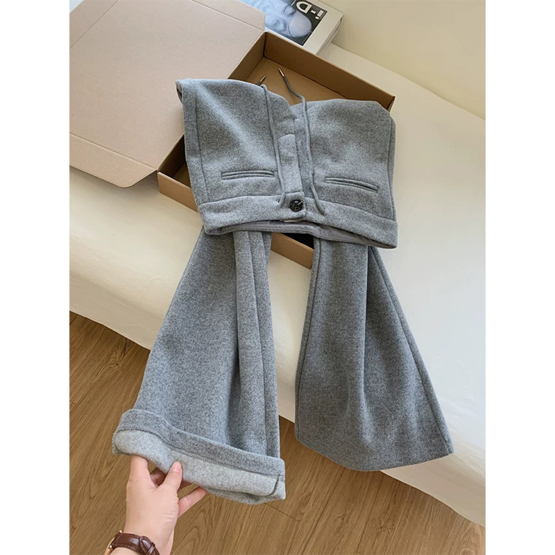 灰色加绒加厚休闲运动卫裤女秋冬