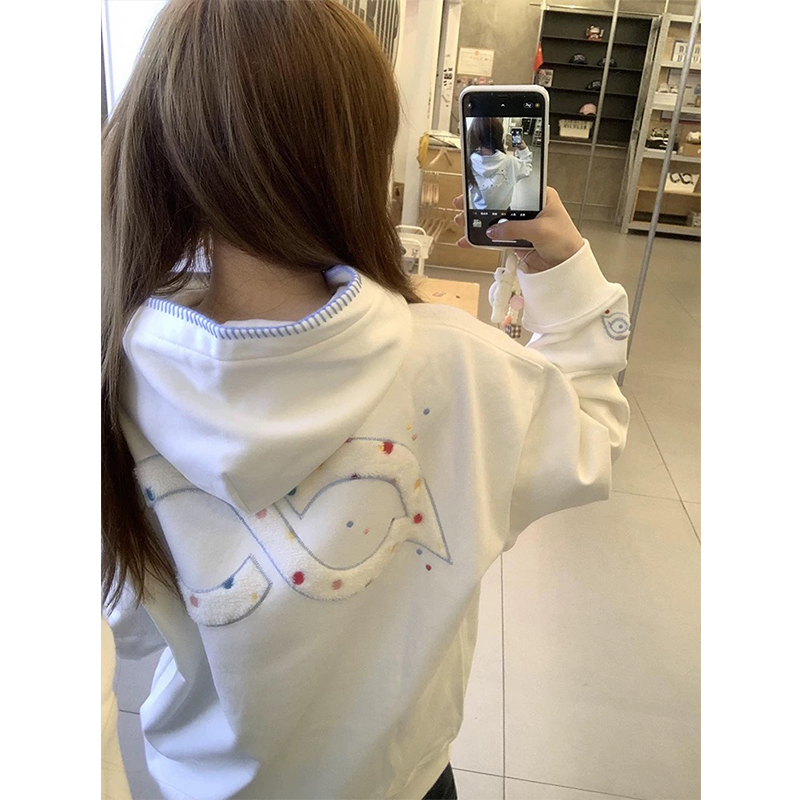 彩色波点连帽卫衣女oversize美式