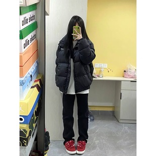 烟管马蹄裤 黑色直筒加绒牛仔裤 显瘦宽松窄版 2023年新款 子 女春秋季