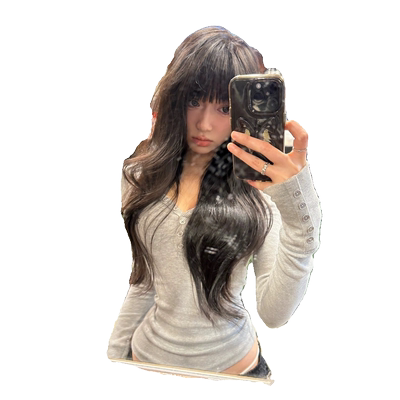 美式V领长袖t恤女2025新款上衣