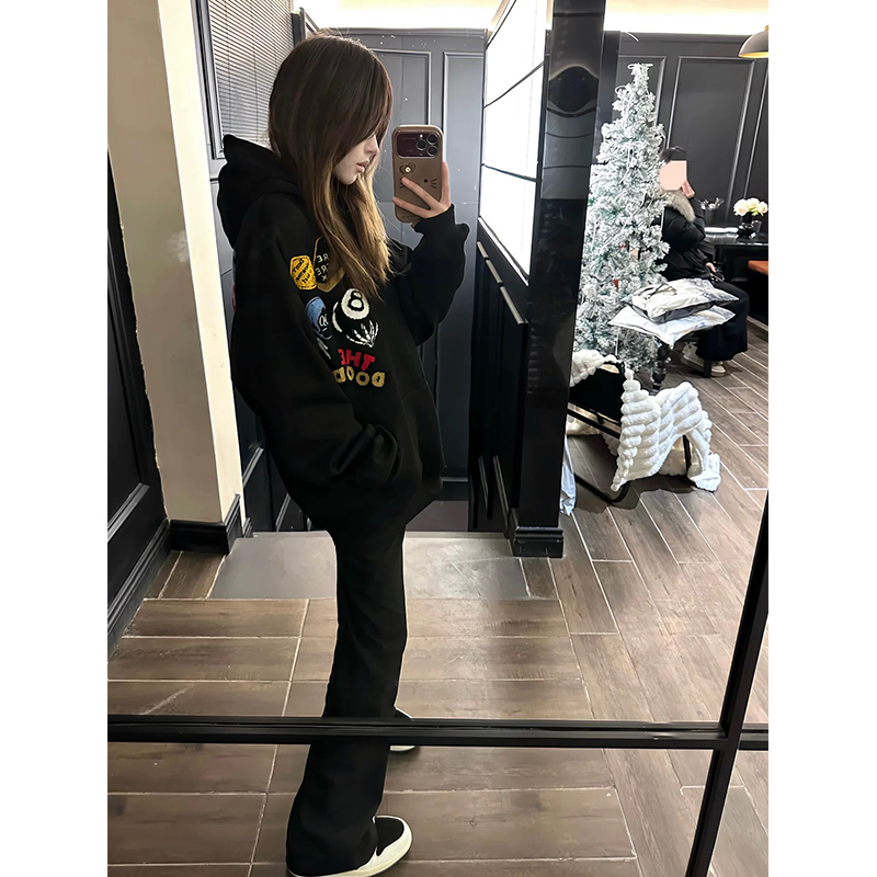 潮牌2025新款超火刺绣连帽卫衣女