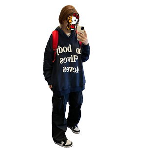 国潮牌美式复古连帽oversize卫衣女宽松加绒2025新款春秋冬款外套