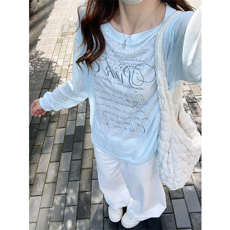 天丝斜肩防晒罩衫t恤女宽松上衣图片