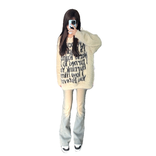 美式复古高街黄泥牛仔裤女秋冬微喇直筒小个子oversize窄版马蹄裤