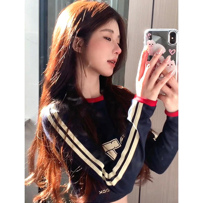 美式修身长袖t恤女春秋辣妹上衣