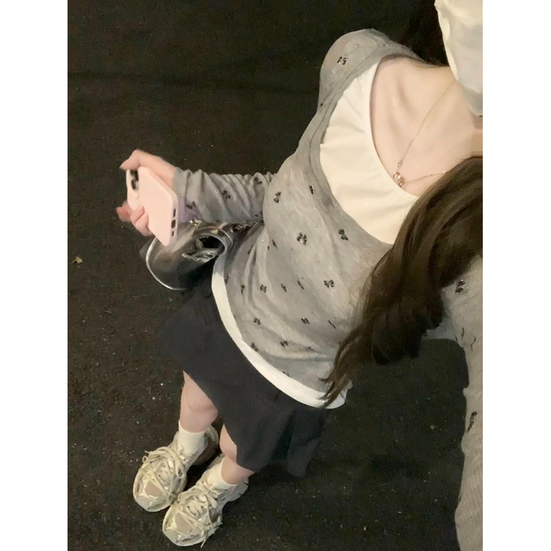假两件蝴蝶结长袖防晒罩衫上衣