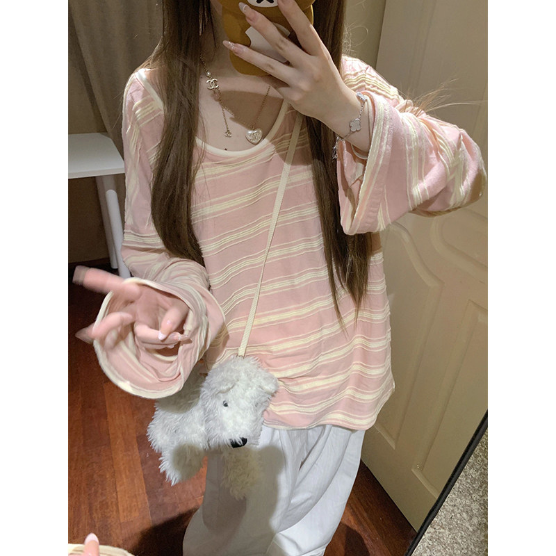 撞色条纹防晒罩衫女夏慵懒风宽松图片