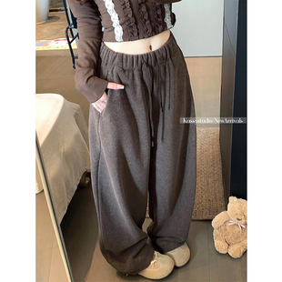加厚直筒显瘦香蕉阔腿裤 秋冬季 子女2025新款 咖色加绒休闲运动卫裤