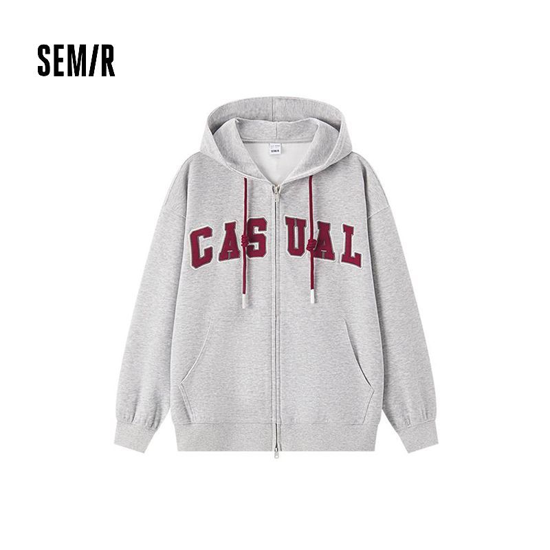 森马茄克冬季撞色美式复古休闲连帽外套开衫卫衣104723108016