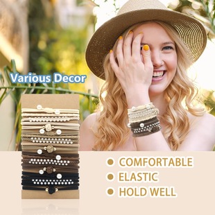 20根装 发圈橡皮筋手链两用发饰 欧美跨境热销复古珍珠编织头绳套装