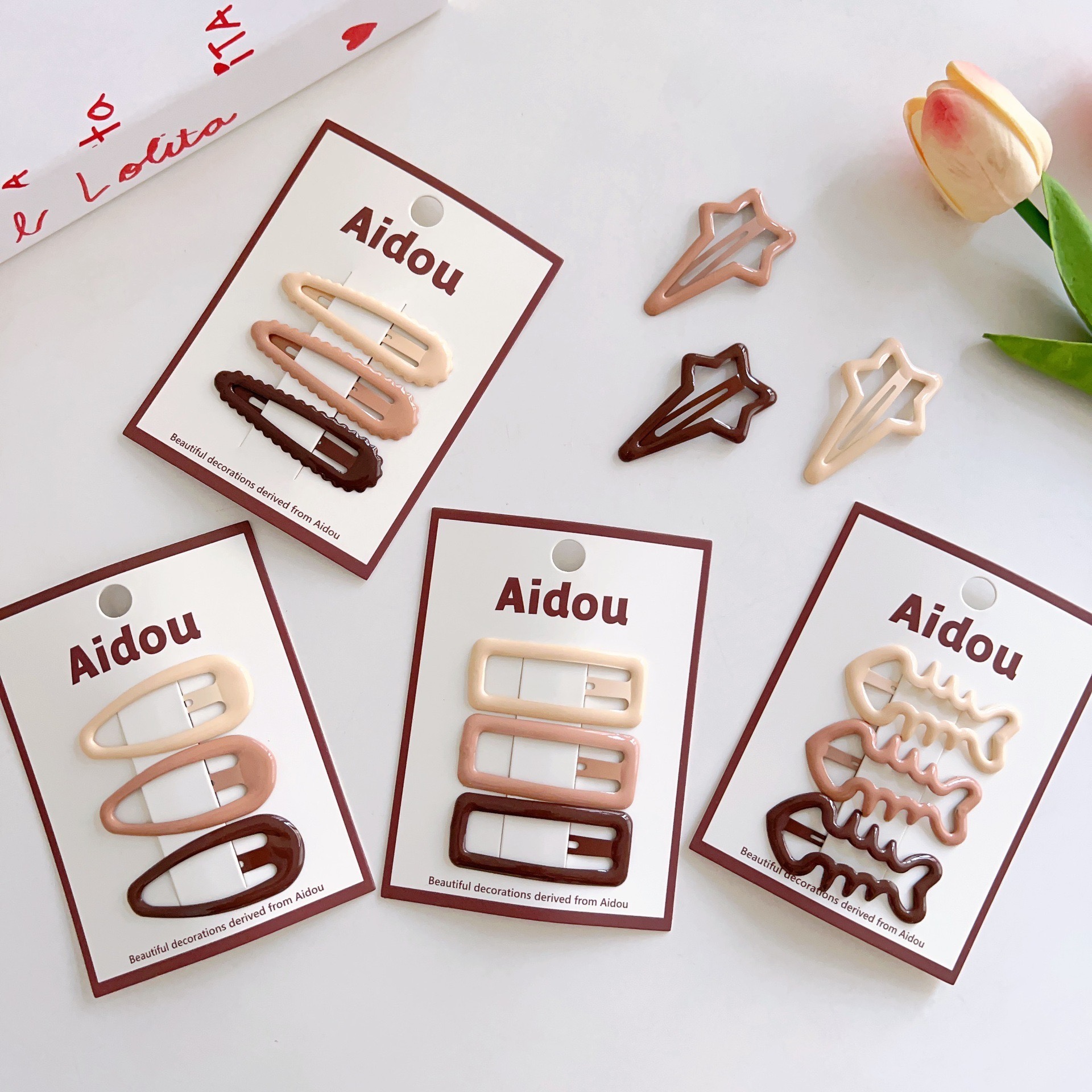 渐变咖色系水滴鱼骨bb夹发夹少女侧边刘海夹后脑勺碎发夹发卡头饰