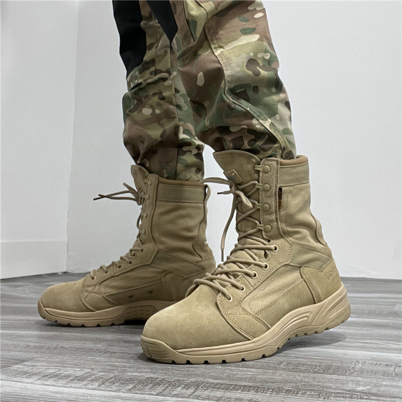 春秋男户外高帮沙漠靴战术登山鞋徒步工装靴牛皮帆布超轻耐磨训练