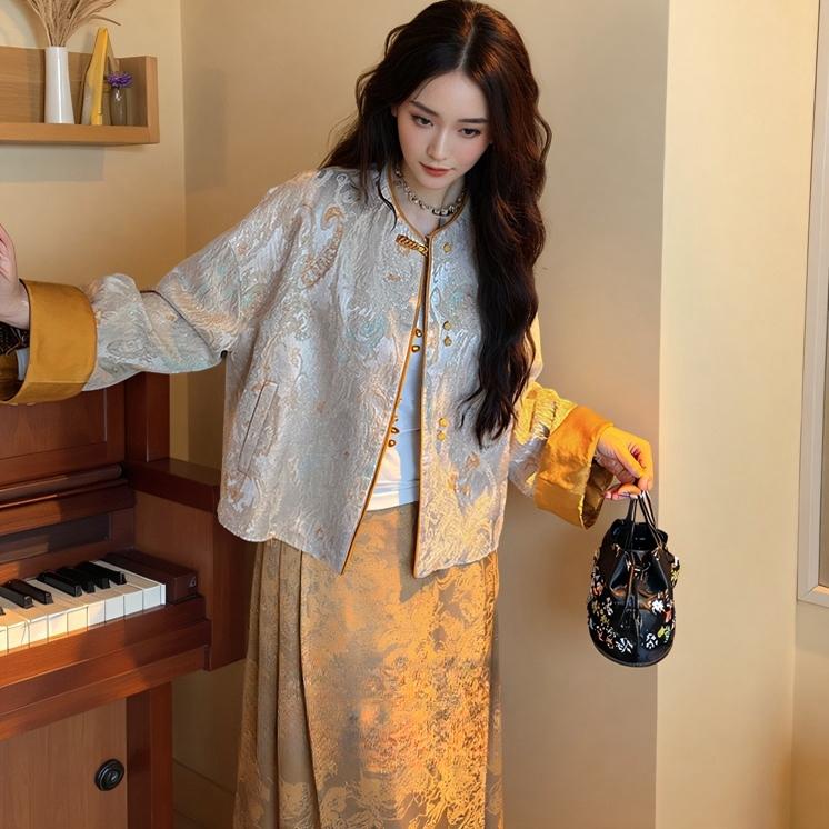 三吉黑花新中式外套女2025春季
