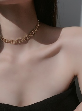 欧美夸张亚金色项链潮冷淡风