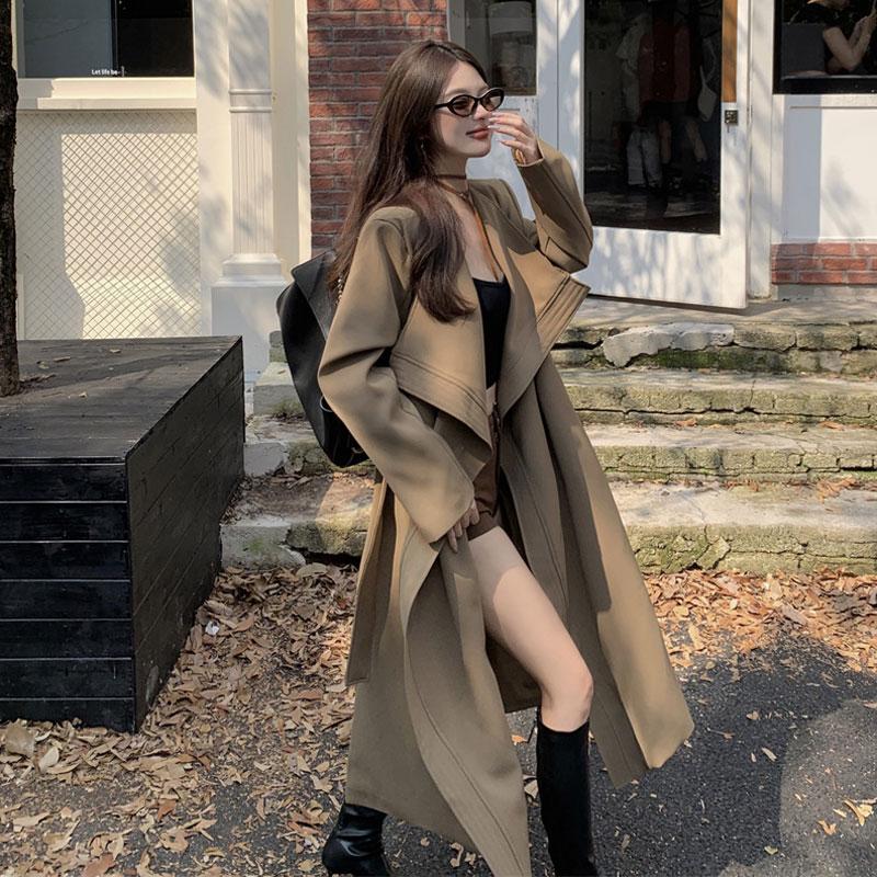 大翻领风衣秋英伦风宽松绑带气质