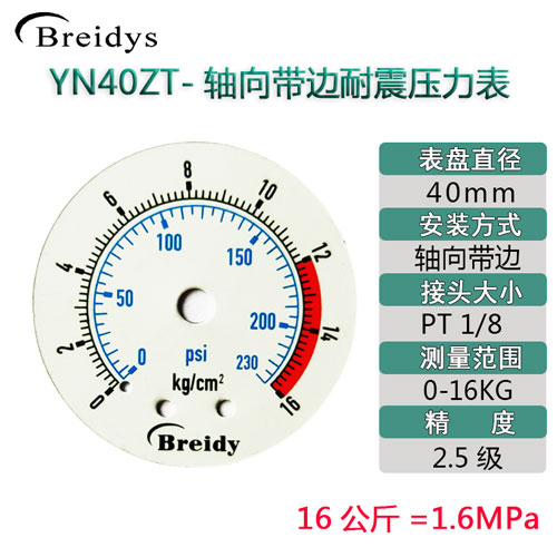 YN40ZT压力表不锈钢耐震压力表测水压气压通用0-1.6/100mpa多量程
