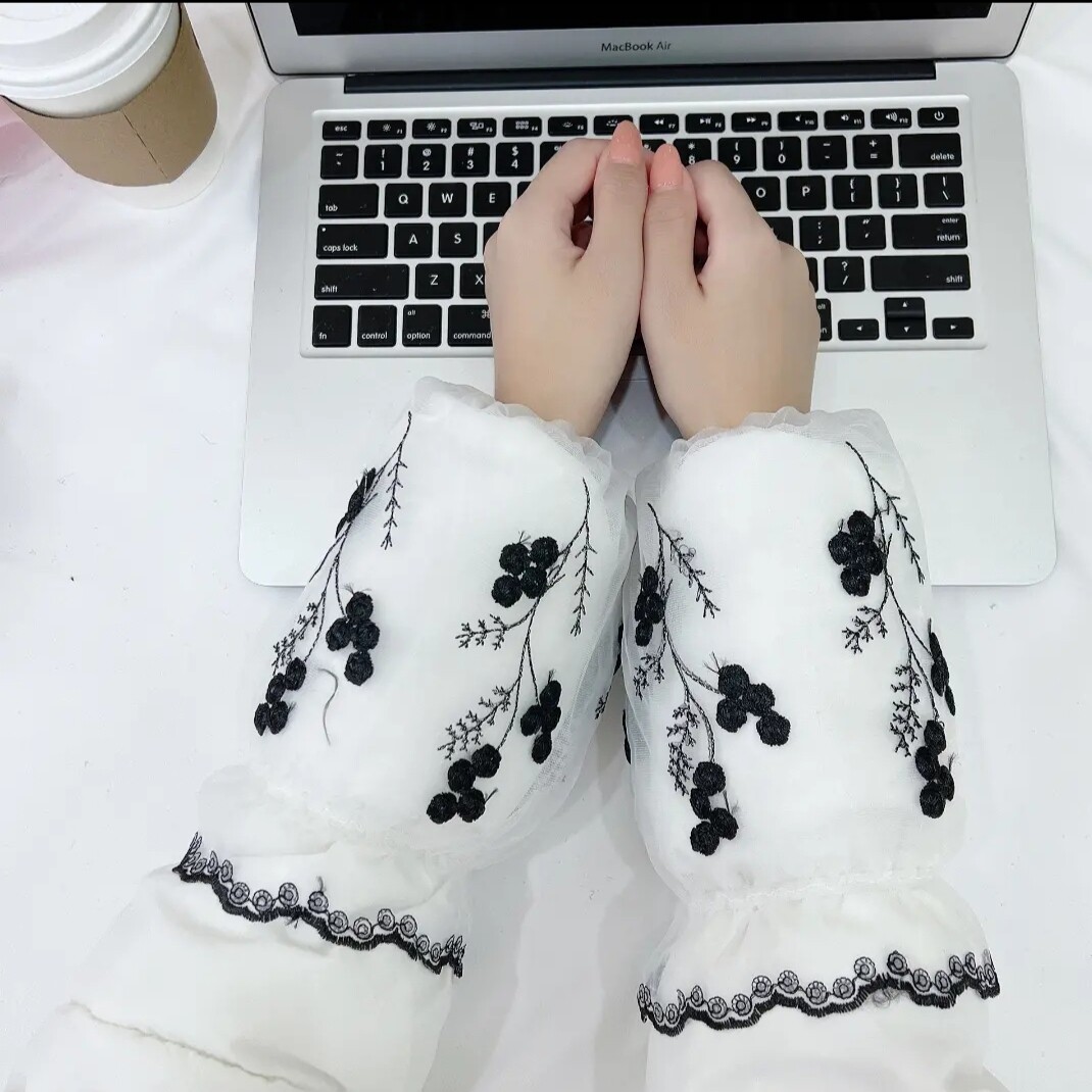 袖套女冬2025新款护袖白色羽绒服上班耐脏女士成人蕾丝套袖高级感