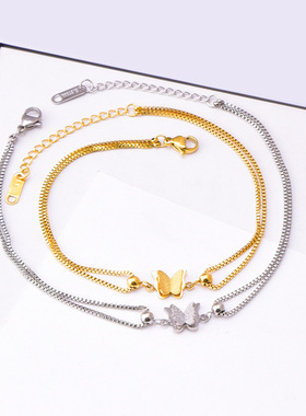 小众双层蝴蝶手饰 钛钢保色手链脚链二合一 送闺蜜女友不踩雷