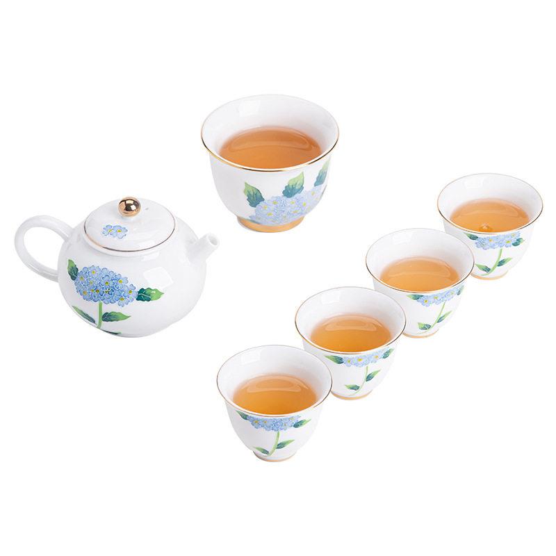 中国白釉下手绘陶瓷茶具套装简约过滤家用功夫茶具茶壶茶杯礼盒装